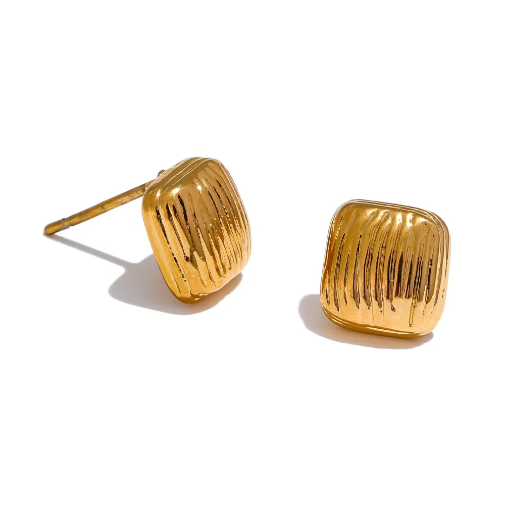 Small square metal stud earrings women - product image