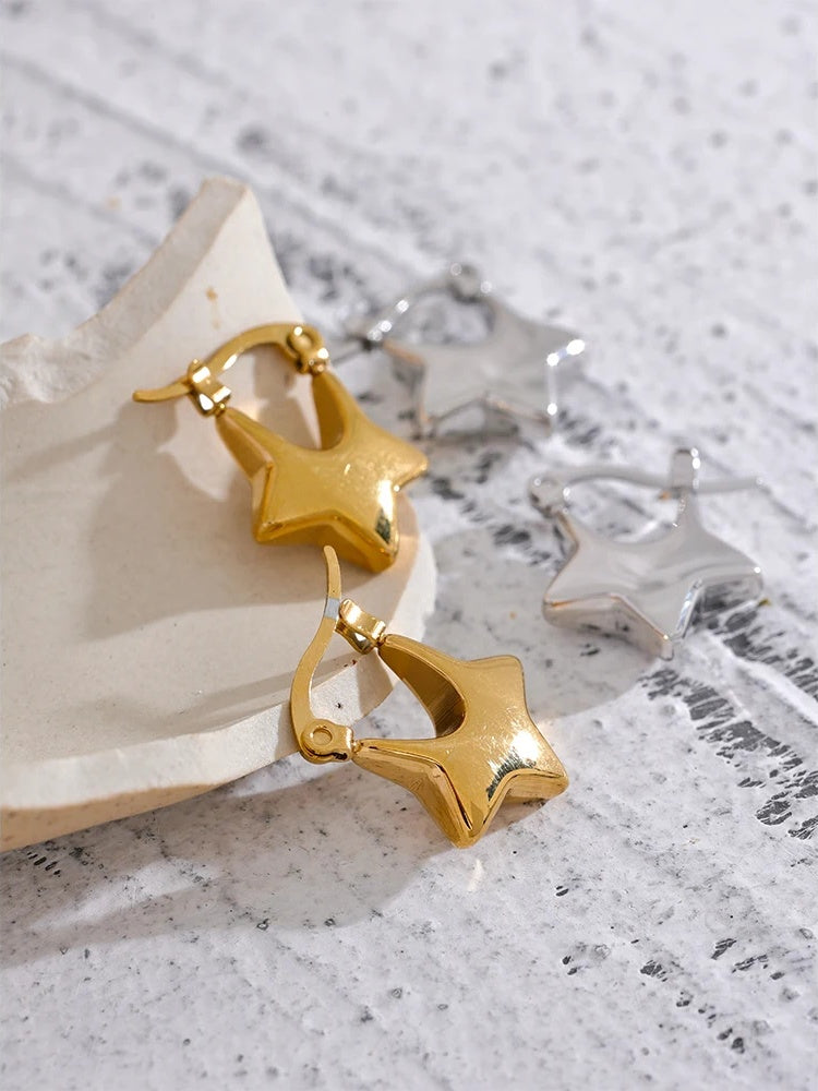 Small star hollow hoop fashion earrings - product image
