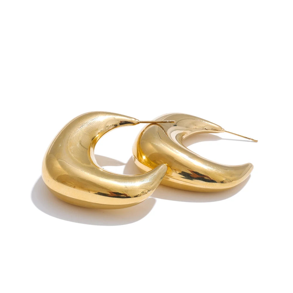 Smooth chunky c-shape huggie hoop earrings - product image