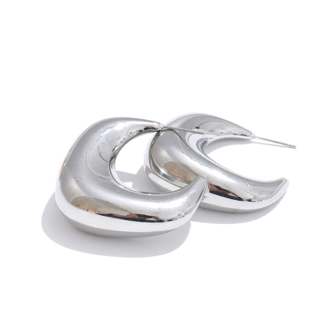 Smooth chunky c-shape huggie hoop earrings - product image