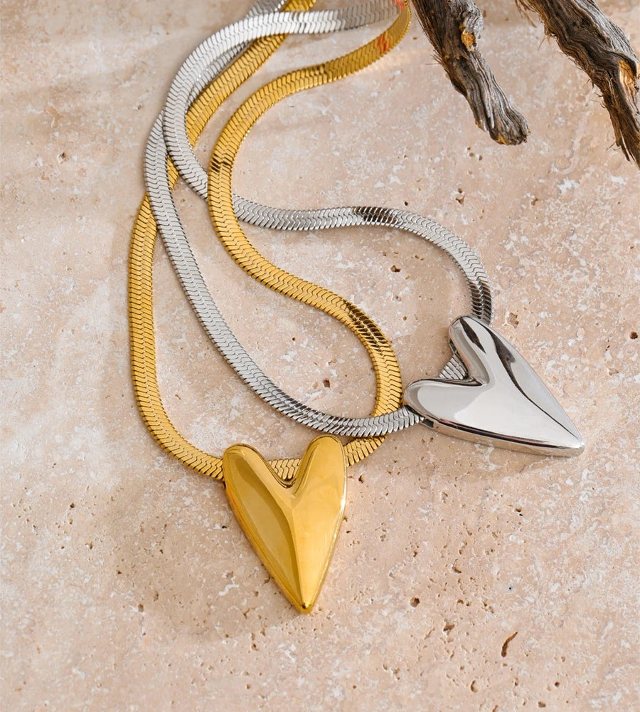 Smooth heart pendant snake chain necklace - product image