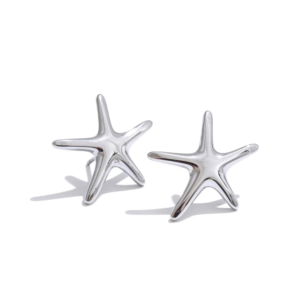 Smooth metal starfish stud earrings - product image