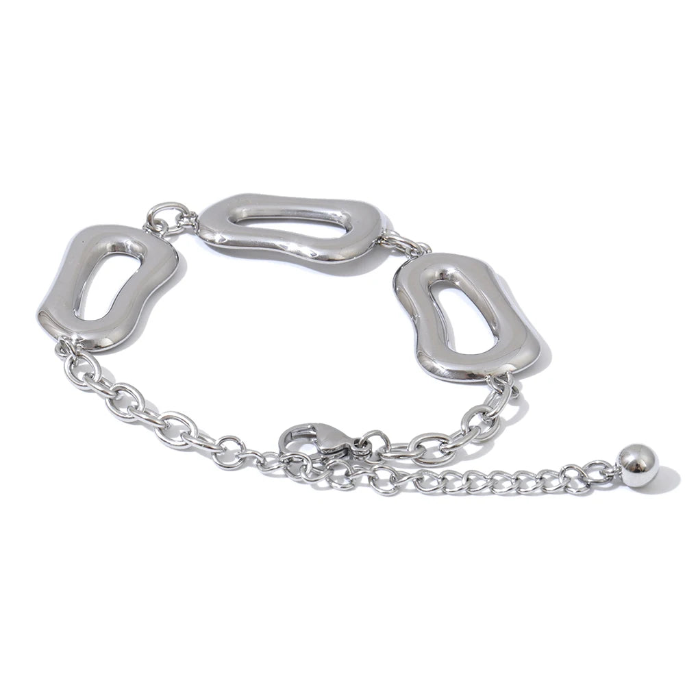 Smooth rectangle chain necklace bracelet set - product image