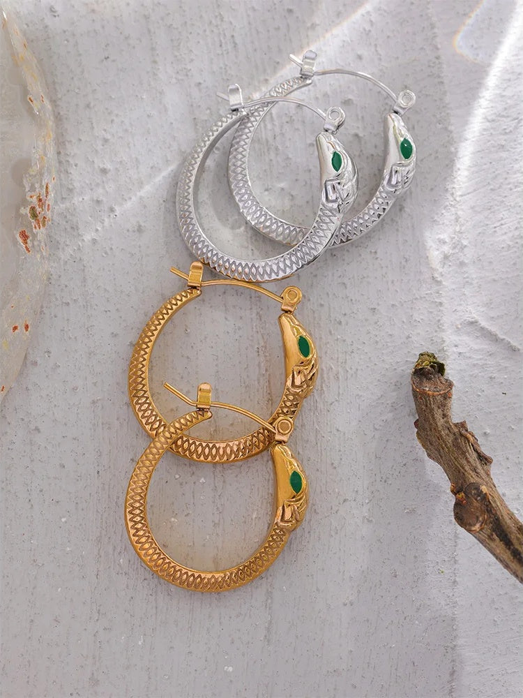 Snake pattern hoop earrings gold color - product image