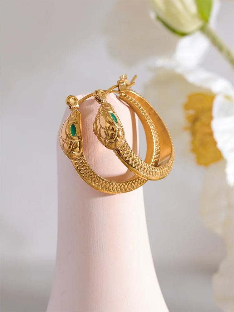 Snake pattern hoop earrings gold color - product image