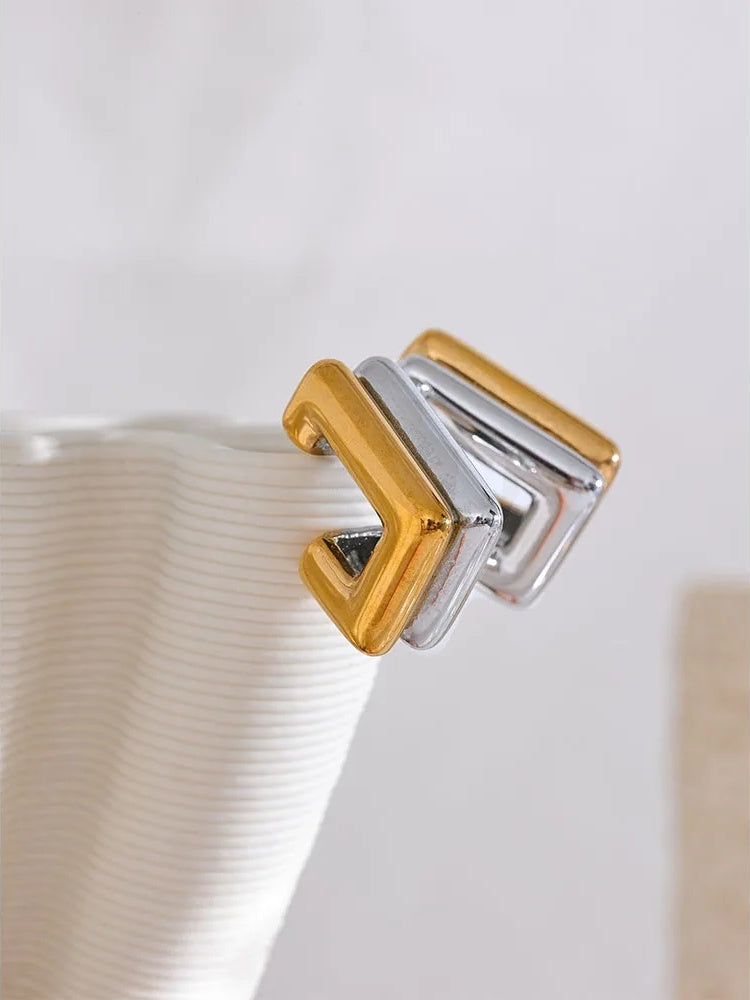 Square abstract double color hoop earrings women - product image