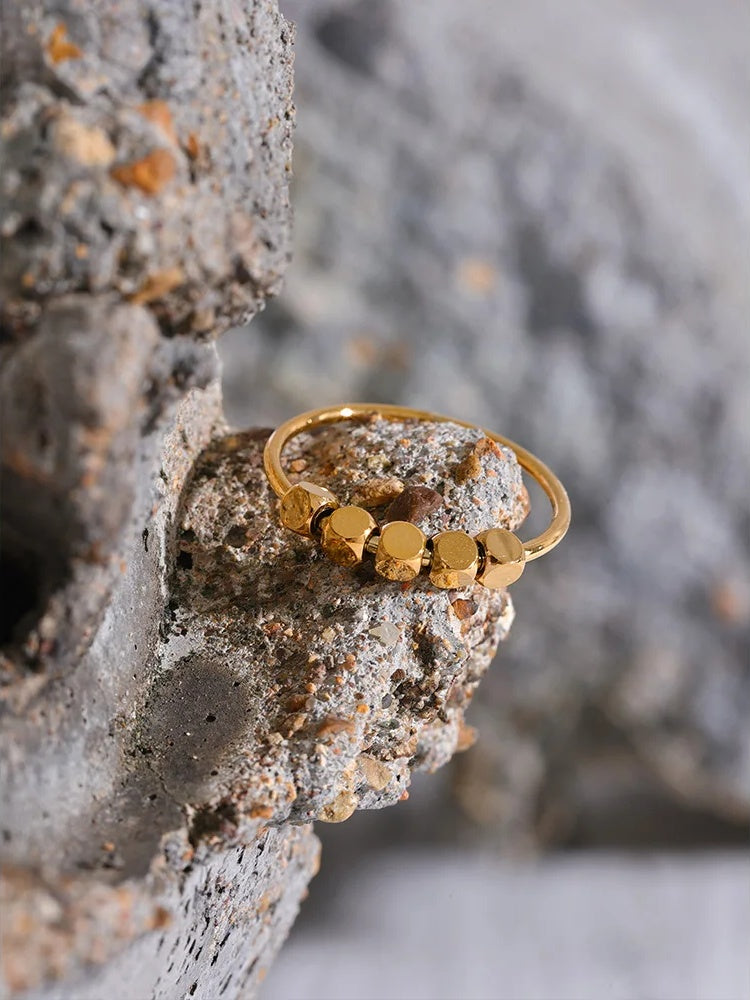 Square beads thin gold silver color summer ring - product image