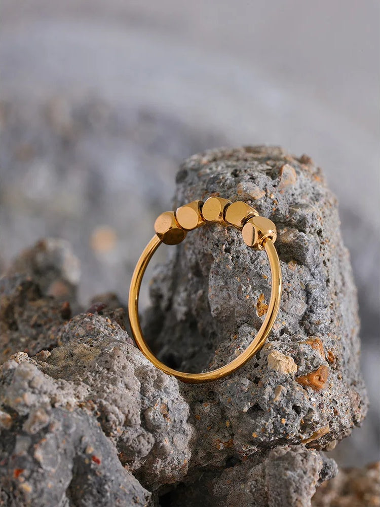 Square beads thin gold silver color summer ring - product image