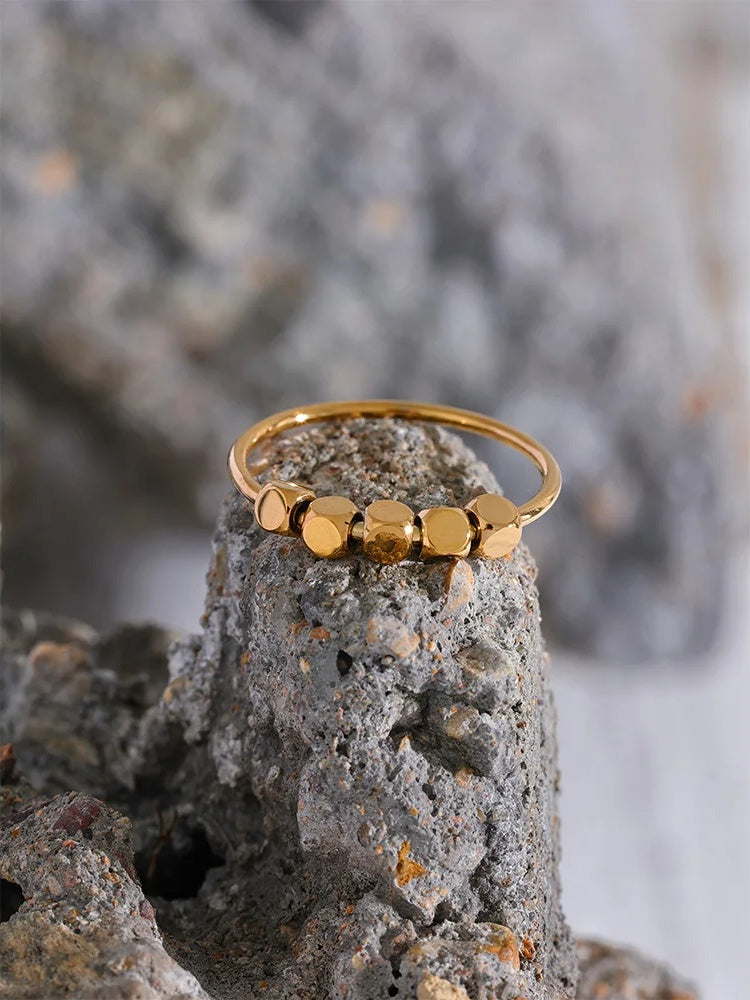Square beads thin gold silver color summer ring - product image