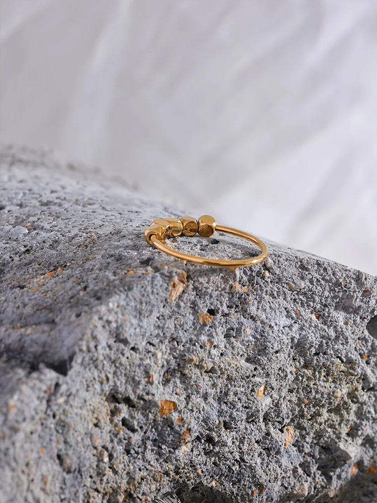 Square beads thin gold silver color summer ring - product image