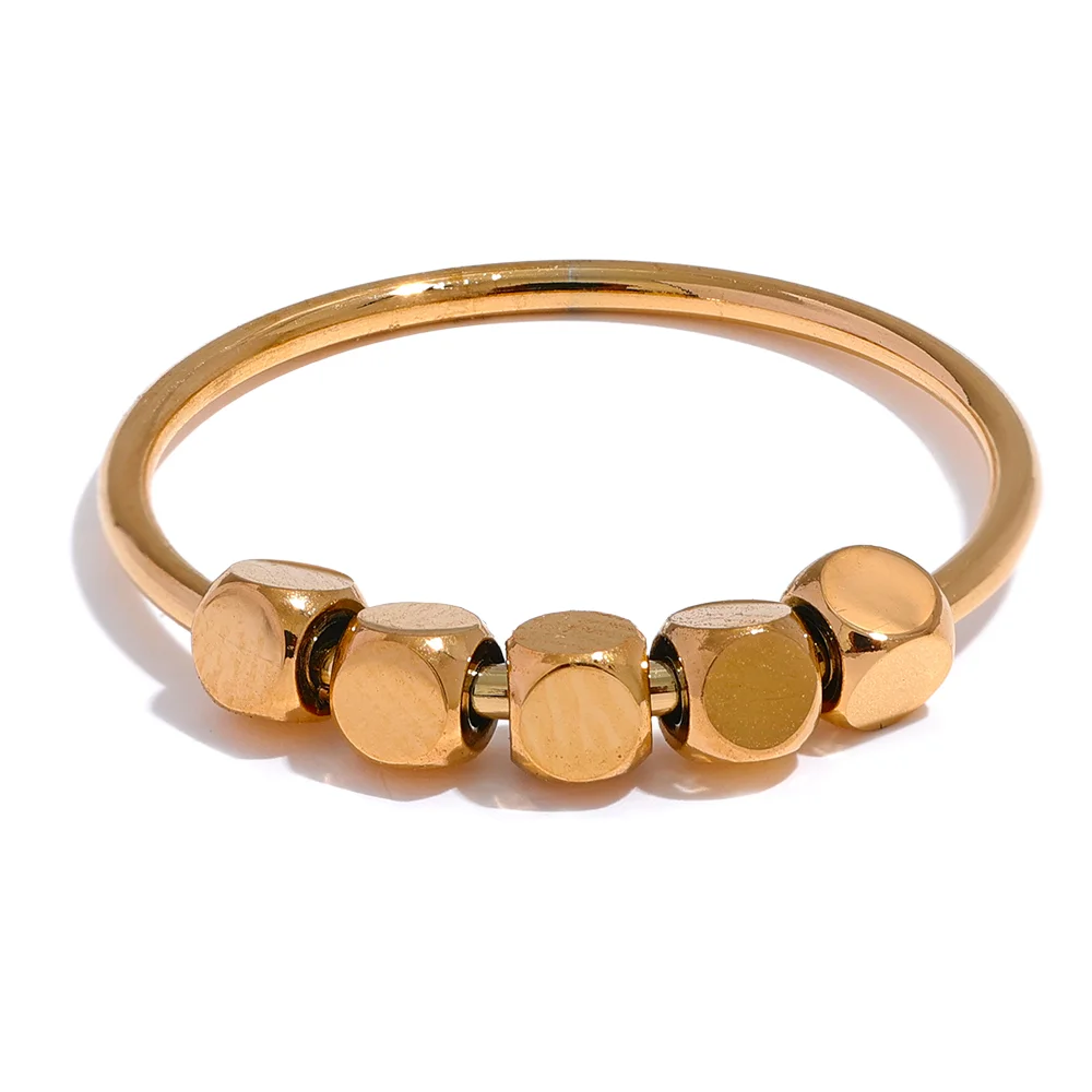 Square beads thin gold silver color summer ring - product image