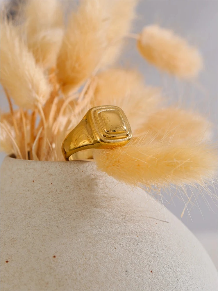 Square casting ring 18k gold pvd plated - product image