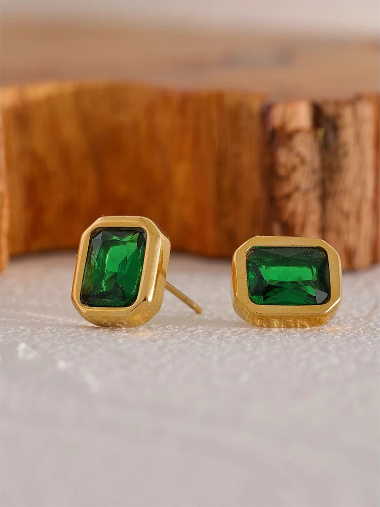 Square contemporary cubic zirconia stud earrings - product image