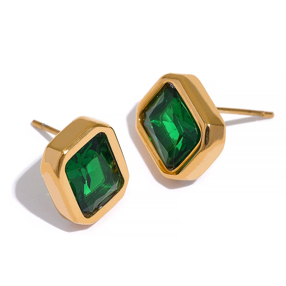 Square contemporary cubic zirconia stud earrings - product image