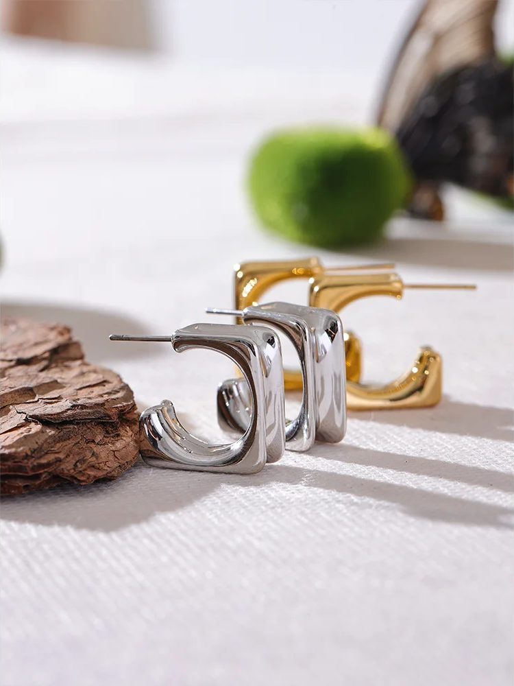 Square contemporary huggie water resistant earrings - product image