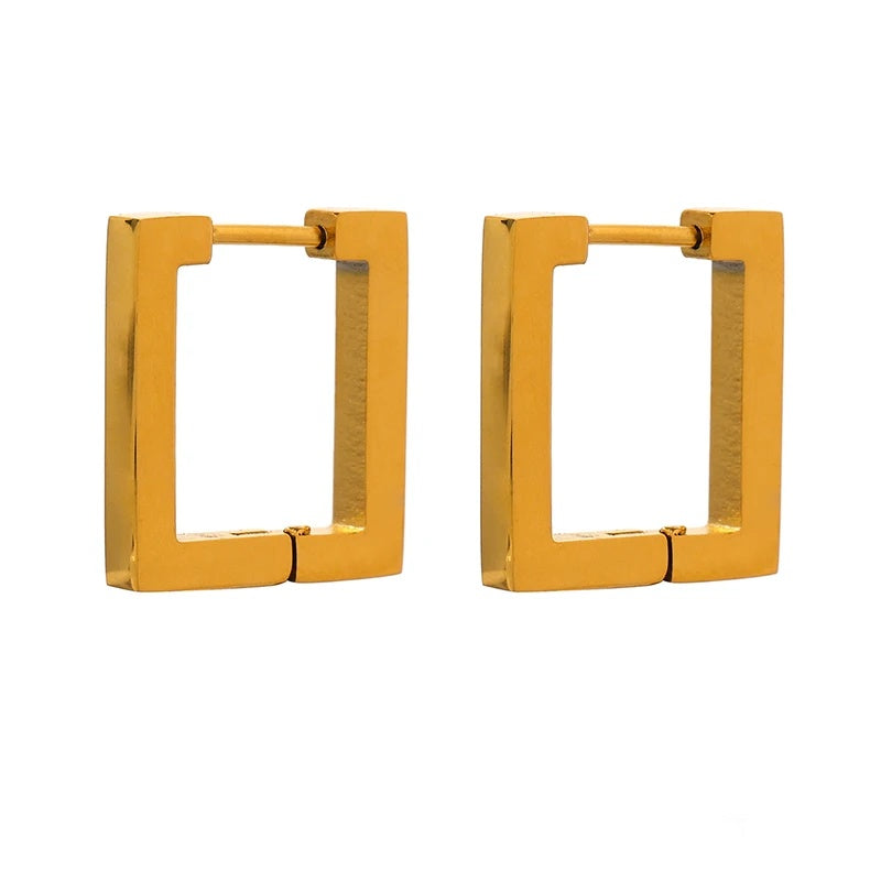 Square golden statement metal hoop earrings - product image