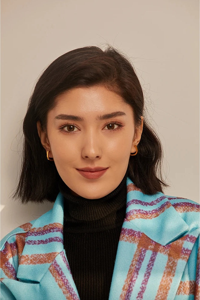 Square golden statement metal hoop earrings - product image