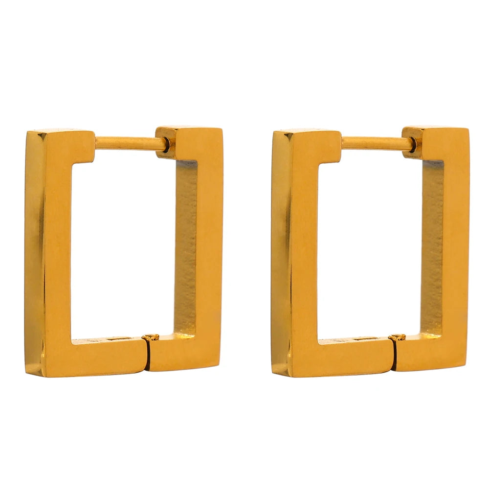 Square golden statement metal hoop earrings - product image
