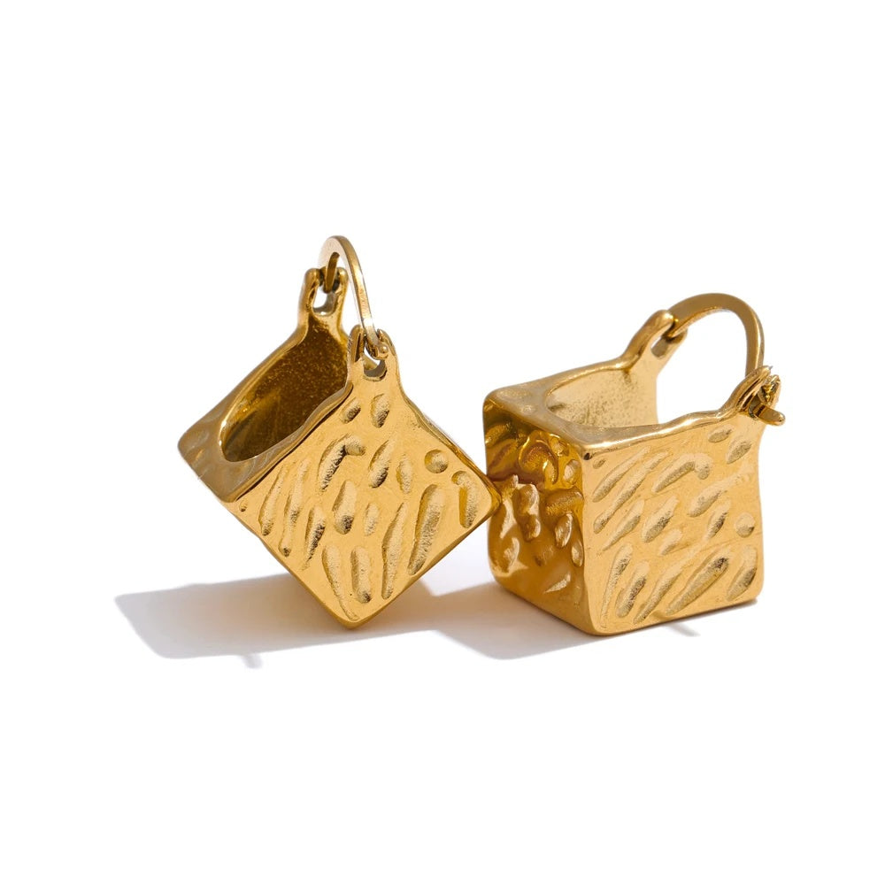 Square hollow cast distinctive stylish hoop earrings - product image