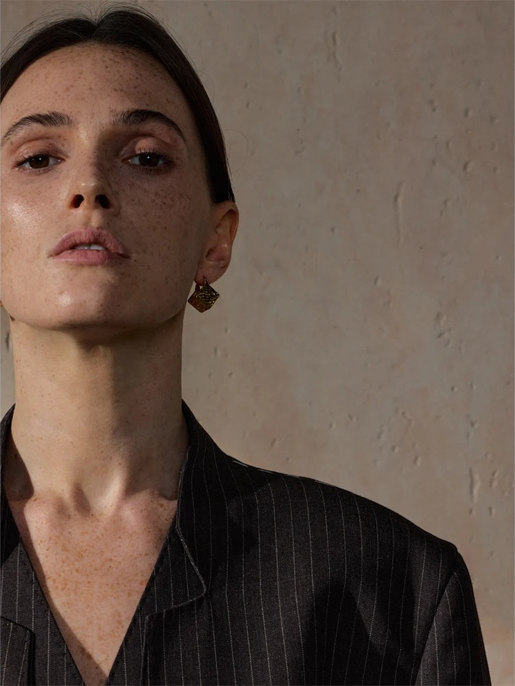 Square hollow cast distinctive stylish hoop earrings - product image