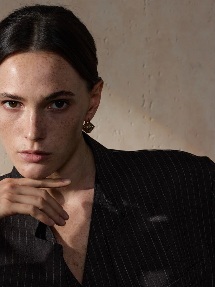 Square hollow cast distinctive stylish hoop earrings - product image