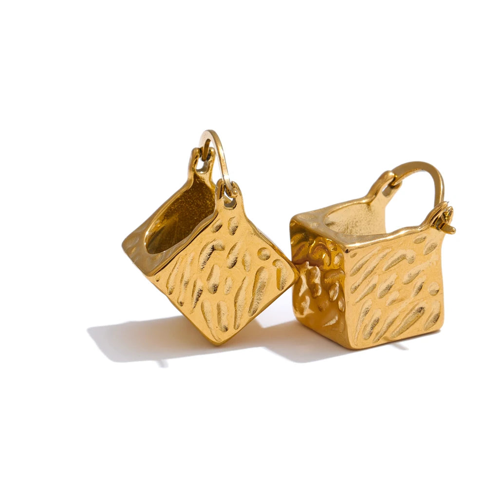 Square hollow cast distinctive stylish hoop earrings - product image