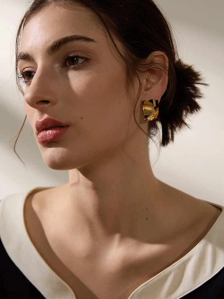 Square layered overlay push-back stud earrings - product image