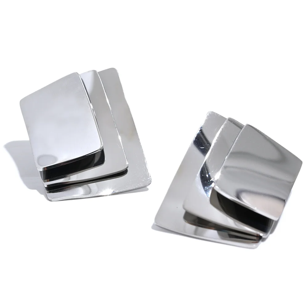 Square layered overlay push-back stud earrings - product image