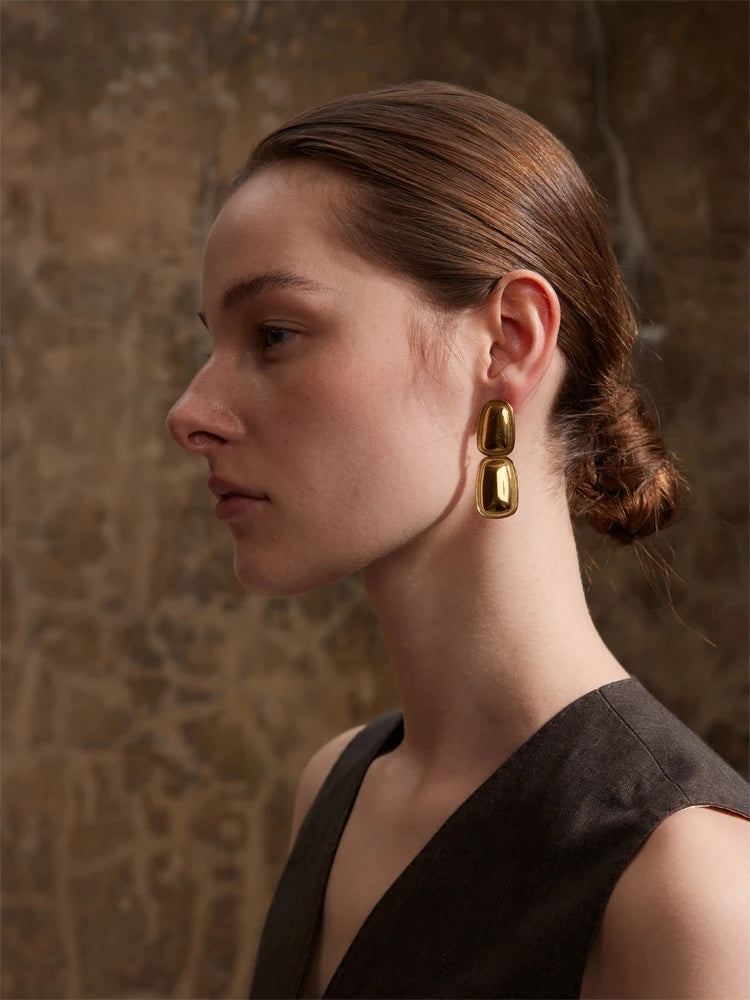 Square rectangle drop abstract statement earrings - product image