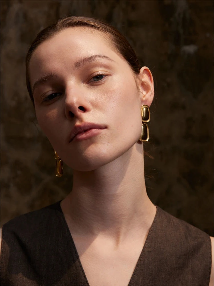 Square rectangle drop abstract statement earrings - product image