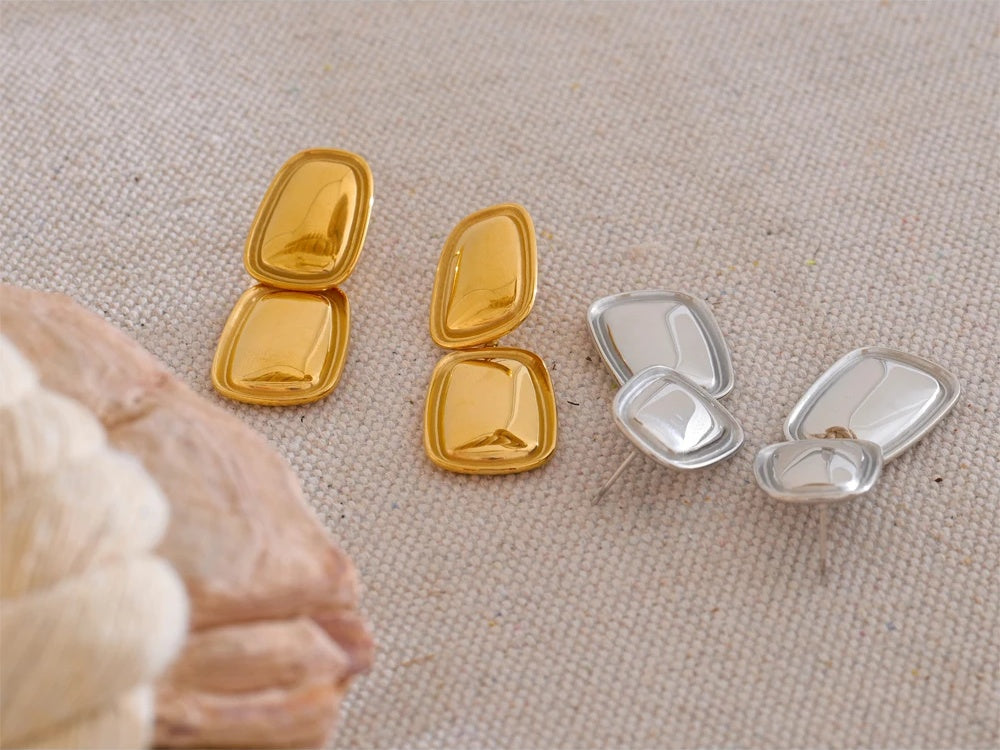 Square rectangle drop abstract statement earrings - product image