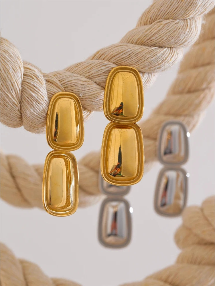 Square rectangle drop abstract statement earrings - product image