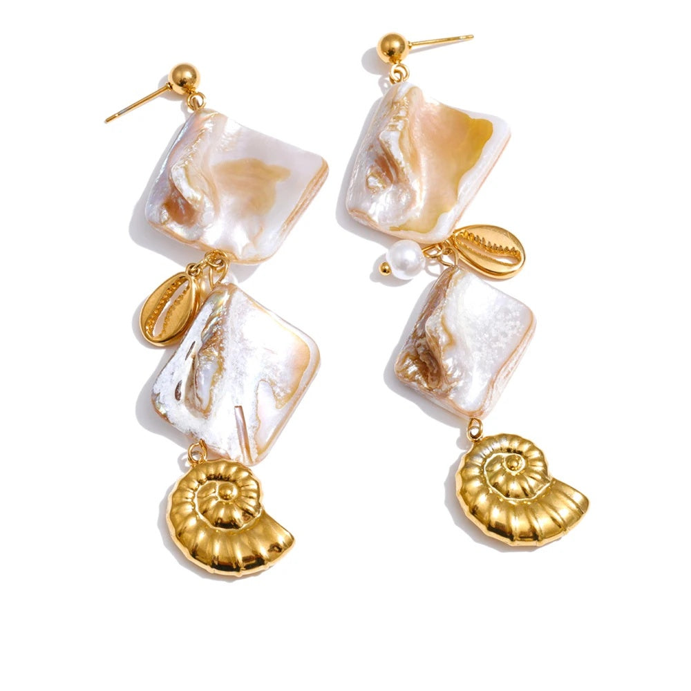 Square shell conch drop earrings - product image