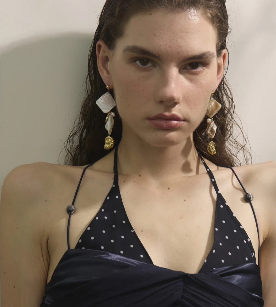 Square shell conch drop earrings - product image