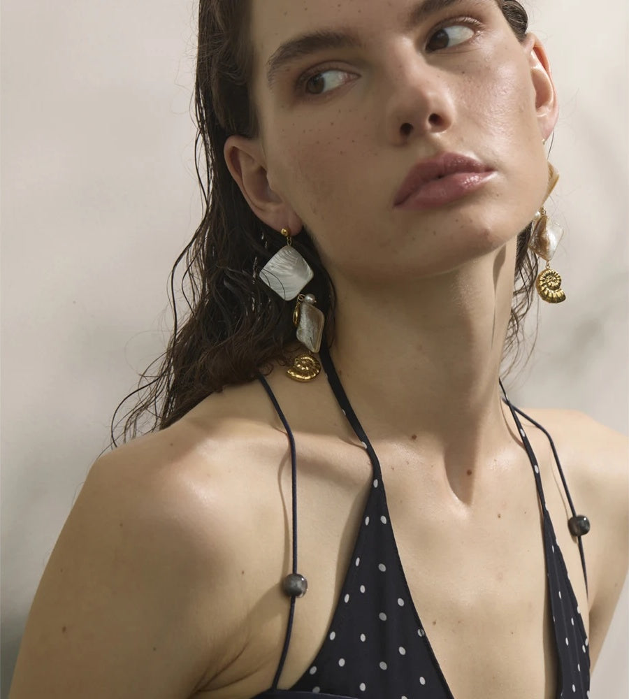 Square shell conch drop earrings - product image