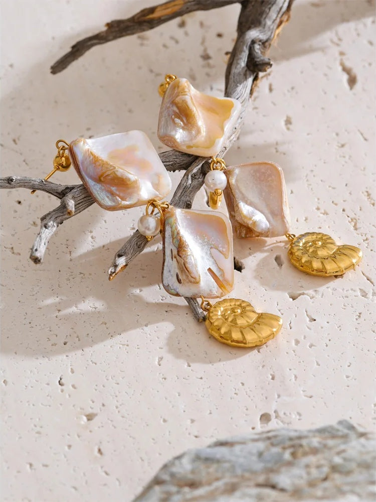 Square shell conch drop earrings - product image