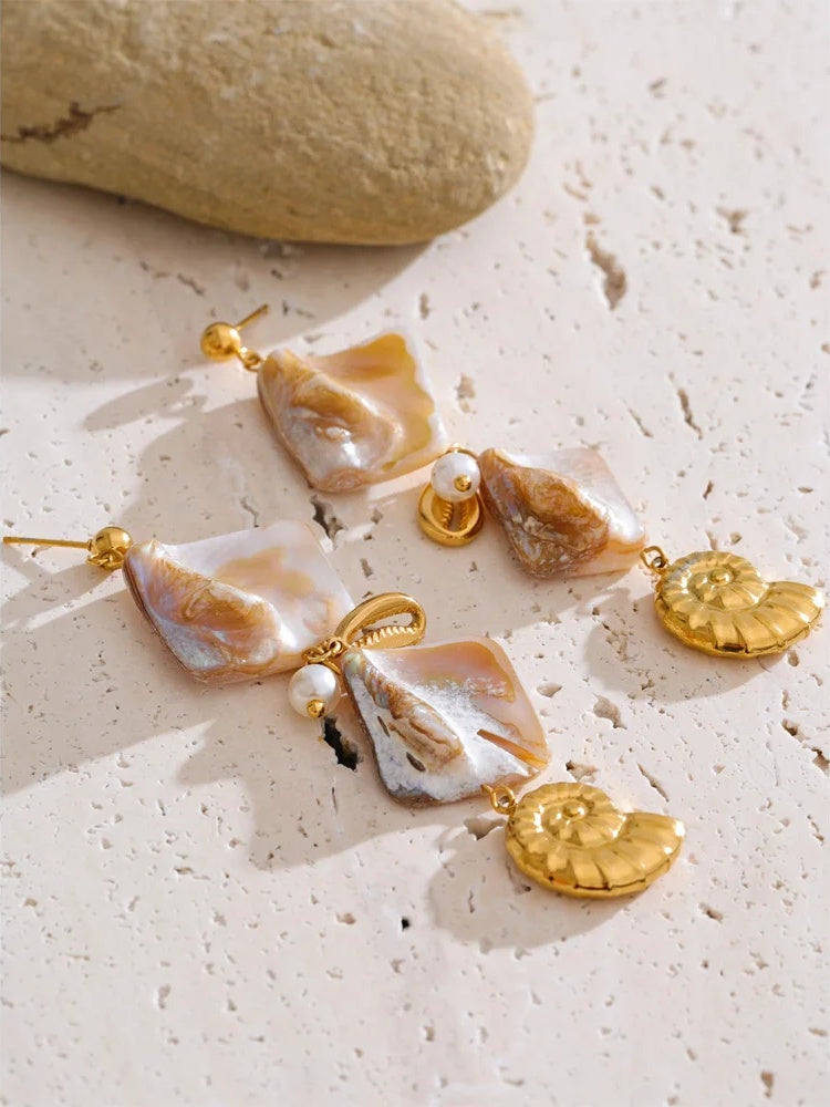 Square shell conch drop earrings - product image