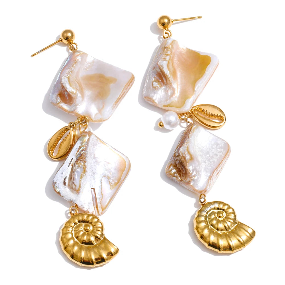 Square shell conch drop earrings - product image