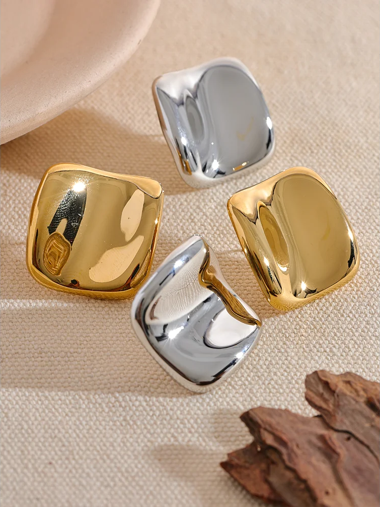 Square simple waterproof stud earrings - product image