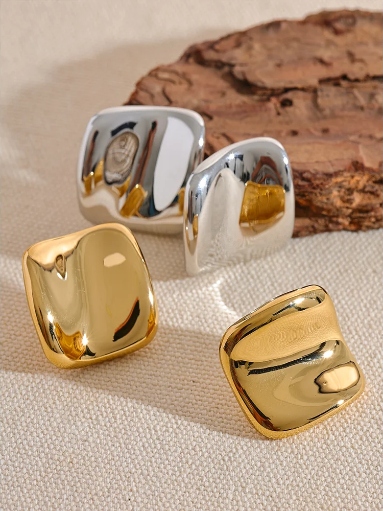 Square simple waterproof stud earrings - product image