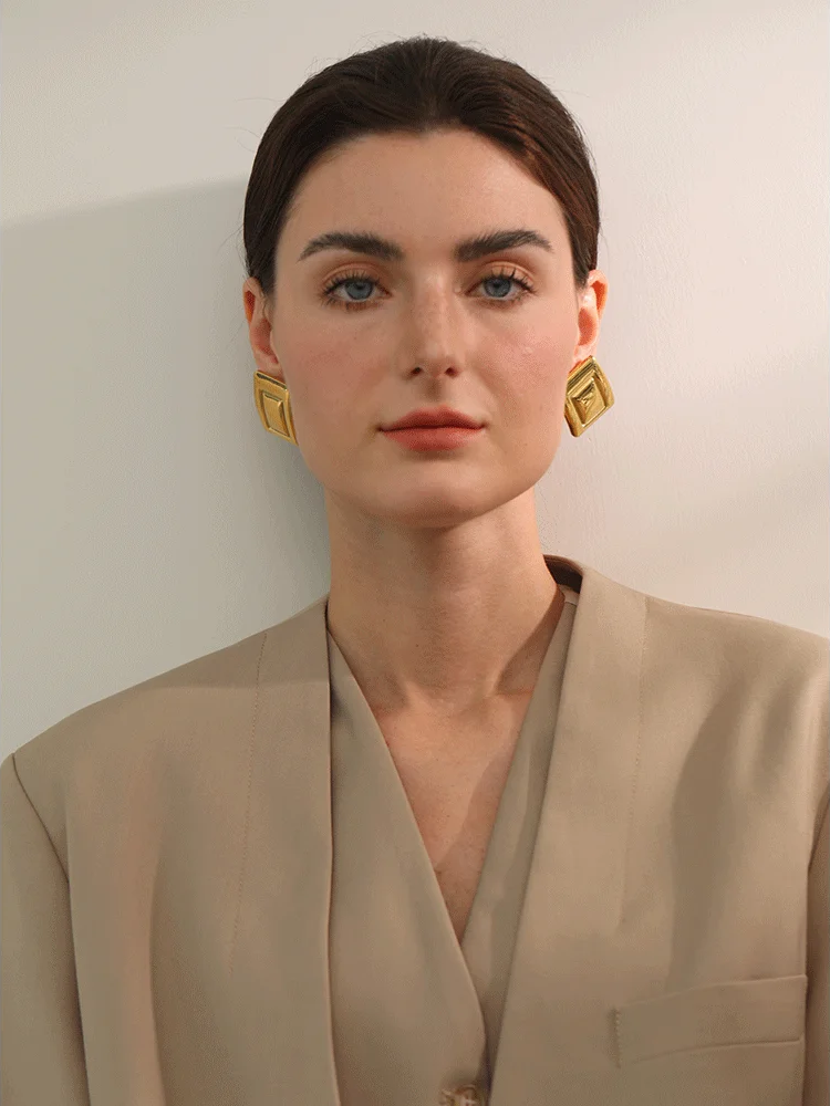 Square waterproof stud earrings women - product image