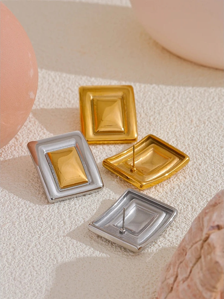 Square waterproof stud earrings women - product image