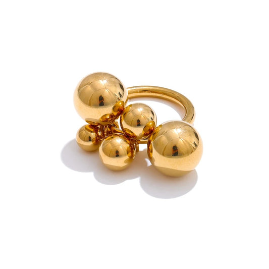 Stainless steel beaded round charm ring women - product image