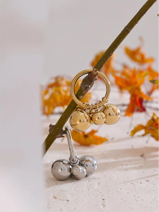 Stainless steel beaded round charm ring women - product image