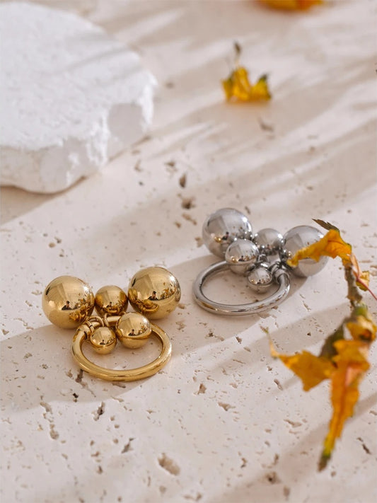 Stainless steel beaded round charm ring women - product image