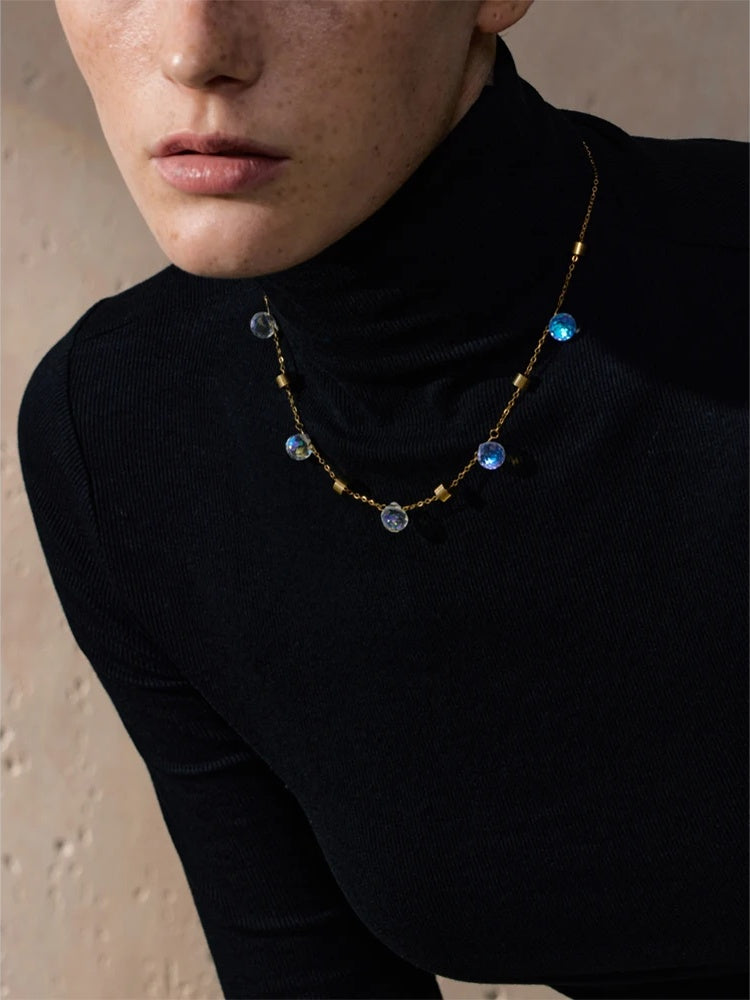 Stainless steel crystal chain necklace bracelet set - product image