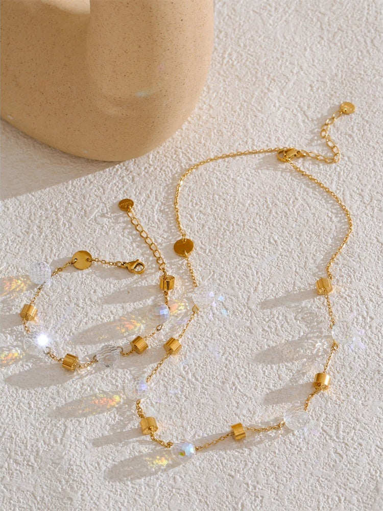 Stainless steel crystal chain necklace bracelet set - product image