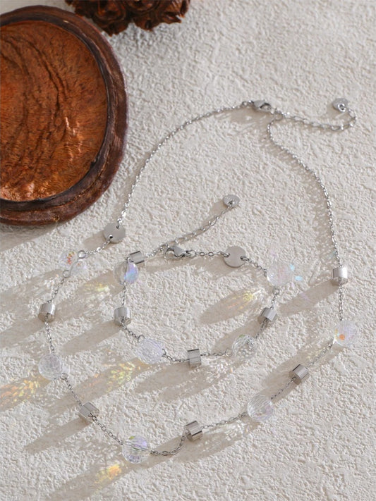 Stainless steel crystal chain necklace bracelet set - product image