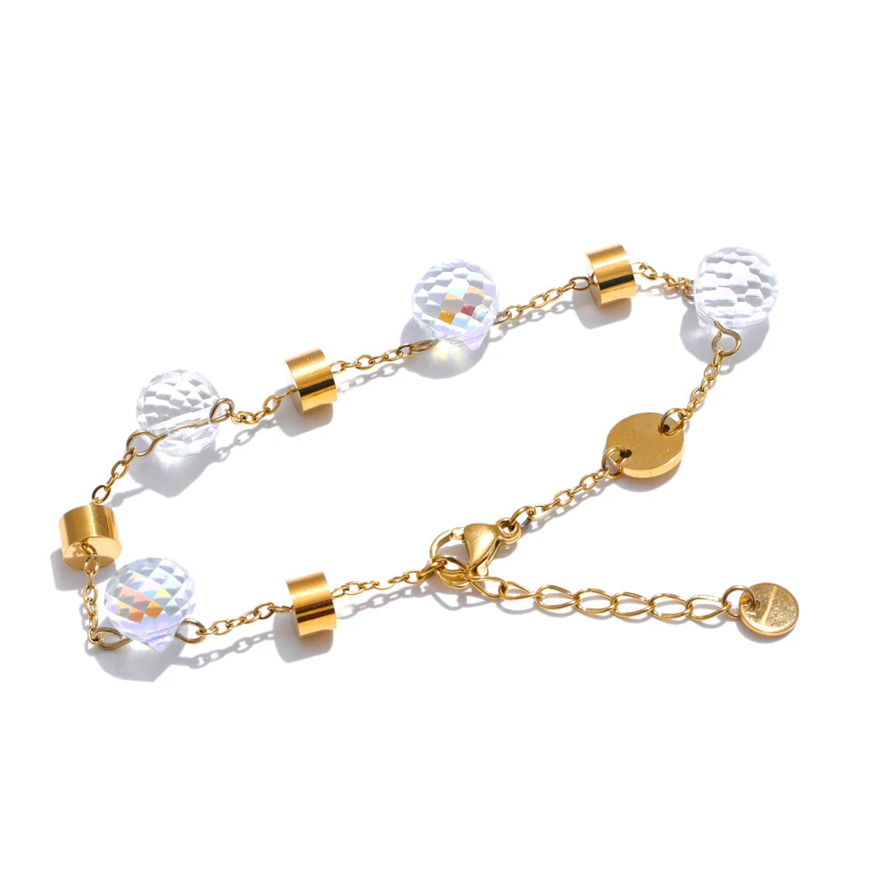 Stainless steel crystal chain necklace bracelet set - product image