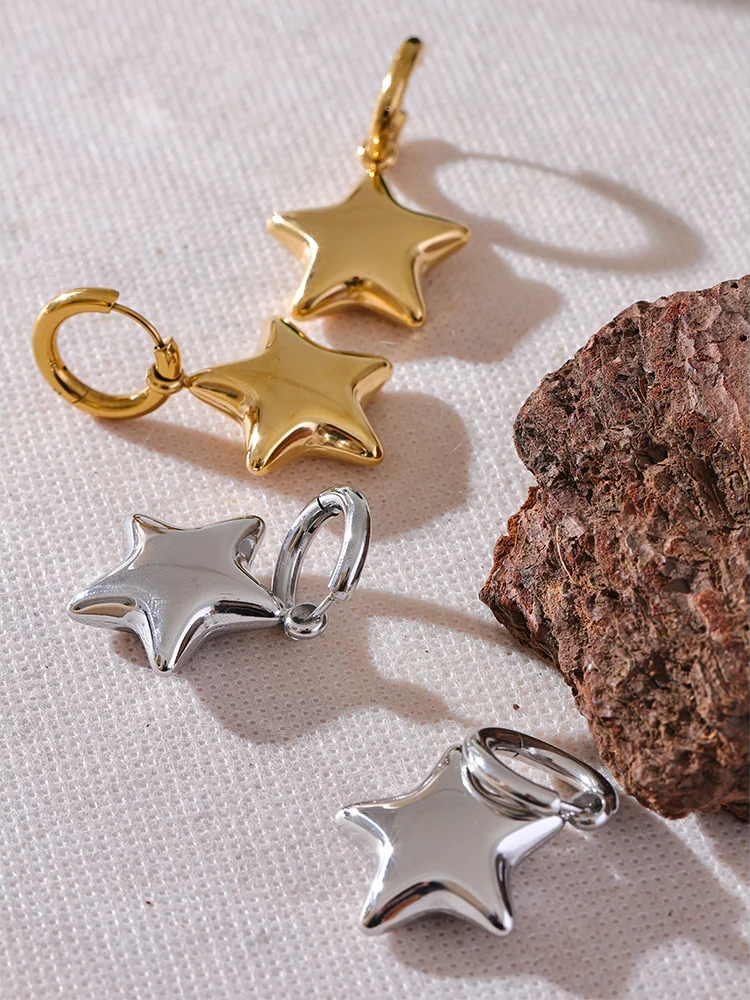 Star hollow thick drop hoop earrings - product image